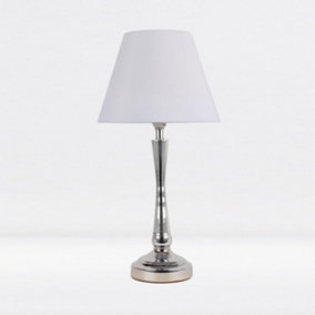 First Choice Lighting Prior - Chrome White Taper Table Lamp With Shade
