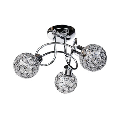 First Choice Lighting Reno - Chrome Clear Beaded Glass 3 Light Flush Ceiling Light