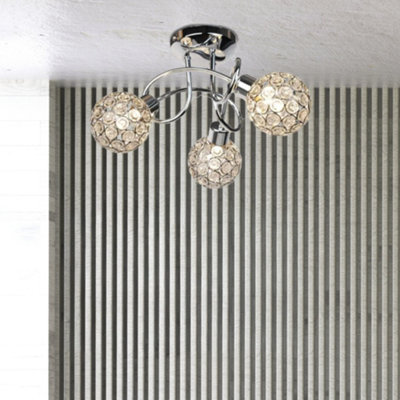 First Choice Lighting Reno Chrome Clear Jewelled Glass 3 Light Flush ...