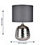 First Choice Lighting Ripple Chrome Grey Ceramic 32 cm Table Lamp With Shade
