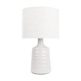 First Choice Lighting Ripple Off White Ribbed Ceramic Table Lamp with White Fabric Shade