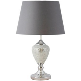 First Choice Lighting Roma Chrome Mirrored Glass Grey Table Lamp With Shade