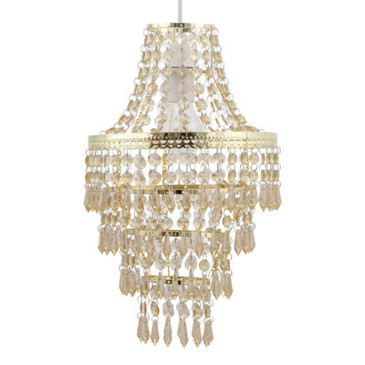 First Choice Lighting Rome Brass Amber Easy Fit Jewelled Pendant Shade