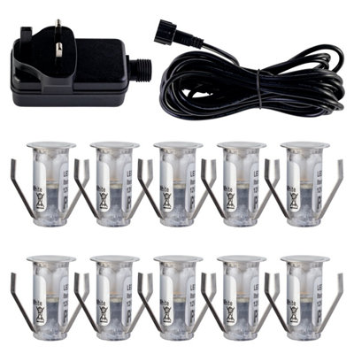 First Choice Lighting Set of 10 15mm Stainless Steel IP67 Cool White LED Plinth Decking Kit