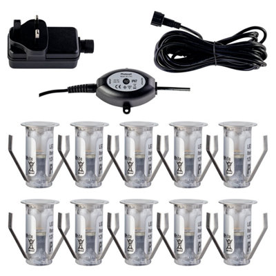 First Choice Lighting Set of 10 15mm Stainless Steel IP67 Warm White LED Plinth Decking Kit with Dusk til Dawn Photocell Sensor