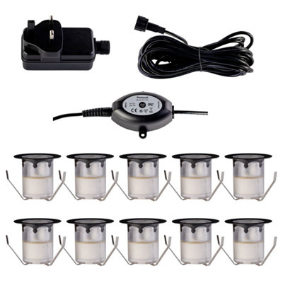 First Choice Lighting Set of 10 30mm Black IP67 Warm White LED Plinth Decking Kit with Dusk til Dawn Photocell Sensor