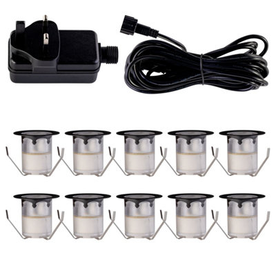 First Choice Lighting Set of 10 30mm Black IP67 Warm White LED Plinth Decking Kit