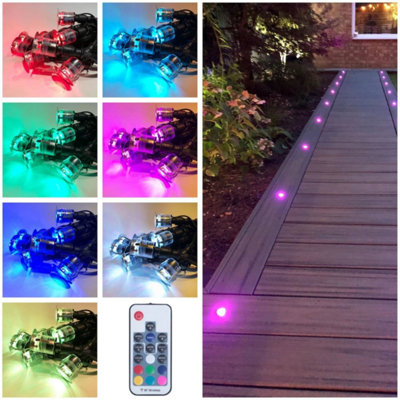 First Choice Lighting Set of 10 30mm Stainless Steel IP67 RGB Colour Changing LED Plinth Decking Kit