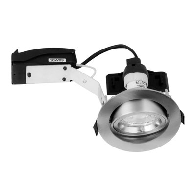 First Choice Lighting Set of 10 Brushed Steel Tilt Recessed Ceiling Downlights with Warm White LED Bulbs