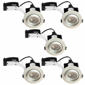 First Choice Lighting Set of 10 Chrome Fire Rated Tilt Recessed Ceiling Downlights with Warm White LED Bulb