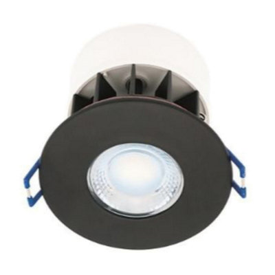 First Choice Lighting Set of 10 Fire Rated LED Bathroom Downlights Matt Black IP65 Recessed Downlights