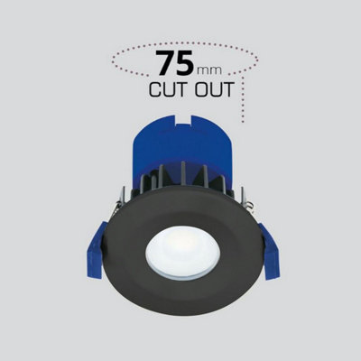 First Choice Lighting Set of 10 Fire Rated LED Bathroom Downlights Matt Black IP65 Recessed Downlights