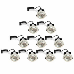 First Choice Lighting Set of 10 Gloss White Tilt Recessed Ceiling Downlights with Warm White LED Bulbs