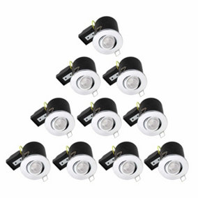 First Choice Lighting Set of 10 White Fire Rated Tilt Recessed Ceiling Downlights with Warm White LED Bulbs