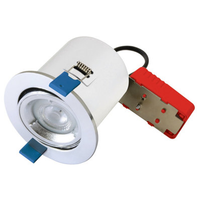 First Choice Lighting Set of 12 Fire Rated Downlights Polished Chrome Tilt Fire Rated Recessed Downlight