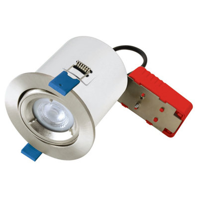 First Choice Lighting Set of 12 Fire Rated Downlights Satin Chrome Tilt Fire Rated Recessed Downlights