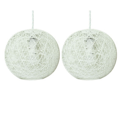 First Choice Lighting Set of 2 Abaca White 10" Globe Ceiling Light Shades