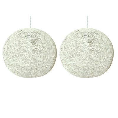 First Choice Lighting Set of 2 Abaca White 14" Globe Ceiling Light Shades