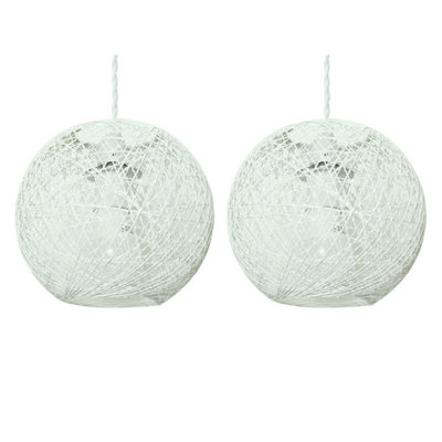 First Choice Lighting Set of 2 Abaca White 8" Globe Ceiling Light Shades