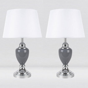 First Choice Lighting Set of 2 Abbey Chrome Grey White Table Lamp With Shades