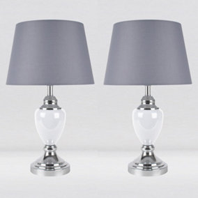 First Choice Lighting Set of 2 Abbey Chrome White Grey Table Lamp With Shades