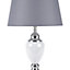First Choice Lighting Set of 2 Abbey Chrome White Grey Table Lamp With Shades