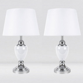 First Choice Lighting Set of 2 Abbey Chrome White Table Lamp With Shades