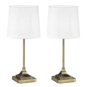 First Choice Lighting Set of 2 Aldersley Antique Brass White Table Lamp With Shades