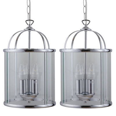First Choice Lighting Set of 2 Alicia Chrome Clear Glass 3 Light Ceiling Pendant Lights
