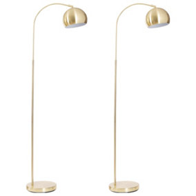 First Choice Lighting Set of 2 Amber Satin Brass White Floor Reading Lamps