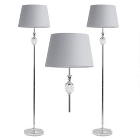 First Choice Lighting Set of 2 Anthea Chrome Clear Glass Grey Floor Lamps