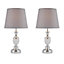 First Choice Lighting Set of 2 Anthea Chrome Clear Glass Grey Table Lamp With Shades