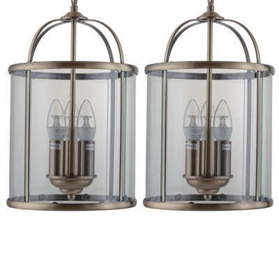 First Choice Lighting Set of 2 Antique Brass Lantern Pendants