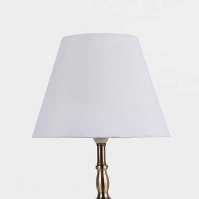 First Choice Lighting Set of 2 Antique Brass Plated Bedside Table Light with Candle Column White Fabric Shade