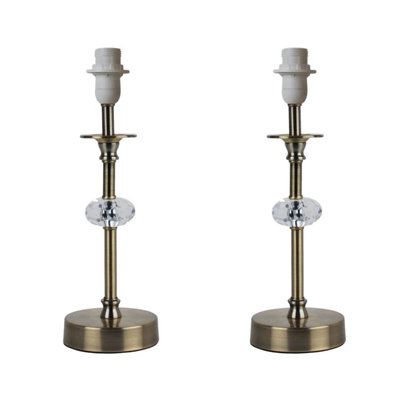 First Choice Lighting Set of 2 Antique Brass Stick Table Lamp Bases with Facet Details