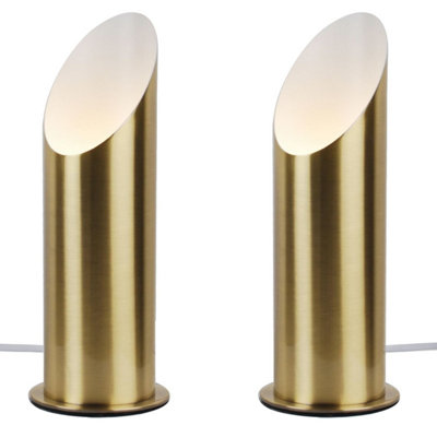 First Choice Lighting Set of 2 Antique Brass Tubular Floor Uplights