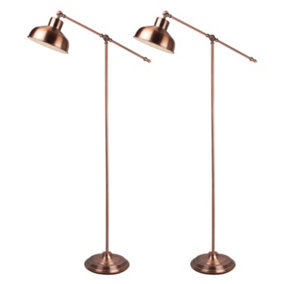 First Choice Lighting Set of 2 Antique Brushed Copper Lever Arm Floor Lamps