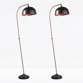 First Choice Lighting Set of 2 Antique Style Floor Lamp in Industrial Nickel Painted Finish with Antique Copper Detail