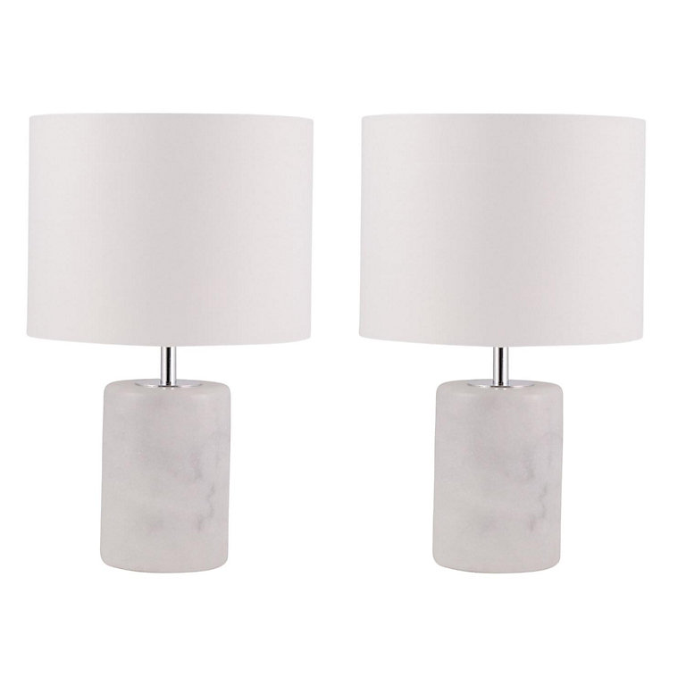 First Choice Lighting Set of 2 Anya White Marble Chrome Table Lamp With Shades | DIY at B&Q