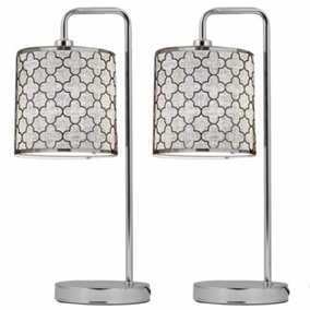 First Choice Lighting Set of 2 Arch Chrome Grey Table Lamp With Shades
