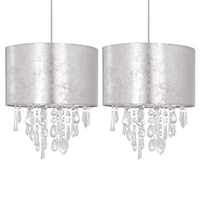 First Choice Lighting Set of 2 Arch Clear Silver Marble Easy Fit Jewelled Pendant Shades