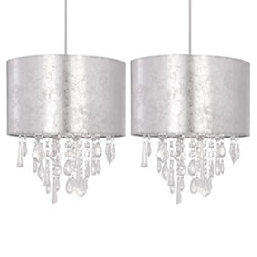 First Choice Lighting Set of 2 Arch Clear Silver Marble Easy Fit Jewelled Pendant Shades