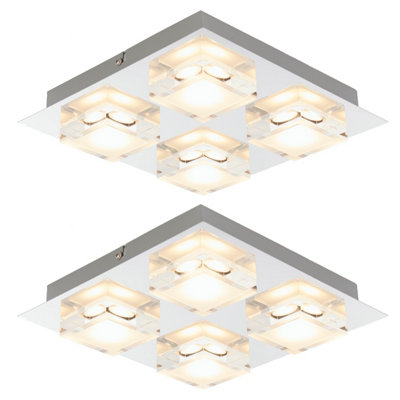 First Choice Lighting - Set of 2 Arlo LED Chrome 4 Light IP44 Bathroom Ceiling Flush Lights