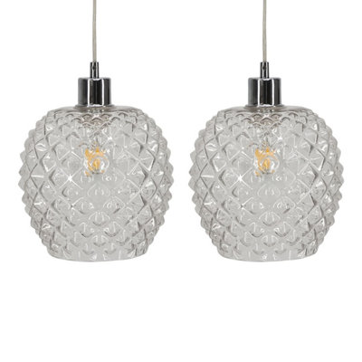 First Choice Lighting Set of 2 Baine Clear Textured Glass Easy Fit Pendant Shades