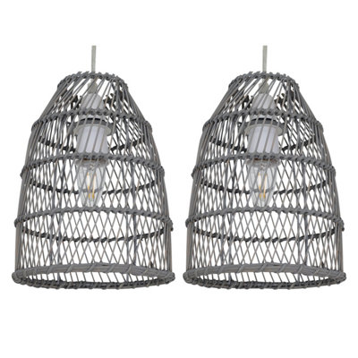 First Choice Lighting Set of 2 Bamboo Grey Bamboo Easy Fit Pendant Shades