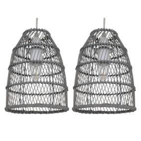 First Choice Lighting Set of 2 Bamboo Grey Bamboo Easy Fit Pendant Shades