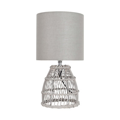 First Choice Lighting Set of 2 Bamboo Grey Wash Bamboo 32cm Table Lamps With Grey Fabric Shades