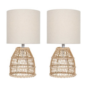 First Choice Lighting Set of 2 Bamboo Natural Bamboo 32cm Table Lamps With Fabric Shades
