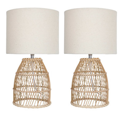 First Choice Lighting Set of 2 Bamboo Natural Bamboo 36cm Table Lamps With Fabric Shades