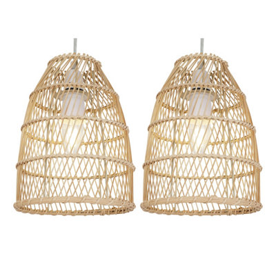 First Choice Lighting Set of 2 Bamboo Natural Bamboo Easy Fit Pendant Shades